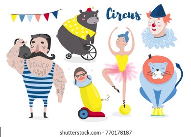 Vintage circus. Hand drawn vector set. All elements are isolated