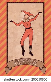 Vintage circus illustration, harlequin