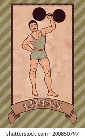 Vintage Circus Illustration, Strong Man