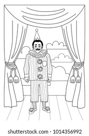 Vintage circus illustrations collection. Clown on stage