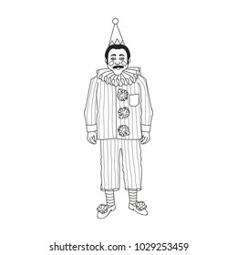 Vintage circus illustrations collection. Clown. Lineart illustration for adult coloring book.