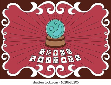 Kollektion von Vintage-Zirkusillustrationen. Blitztätowierung. Psychisch, Wahrsager. Magischer Ball. Fantasie. Karten. Solitaire, Geduld