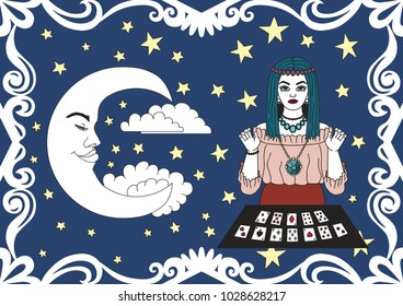 Vintage circus illustrations collection. Flash tattoo. Circus perfomer. Psychic, fortune teller