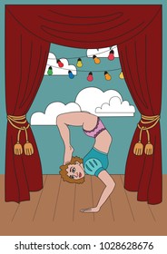 Vintage circus illustrations collection. Flash tattoo. Circus perfomer. Entertainer. Gymnast girl. Acrobat
