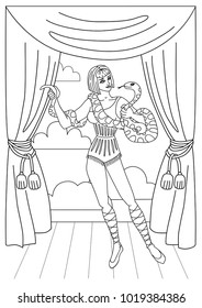 Vintage circus illustrations collection. Tall woman with the anaconda