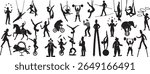 Vintage Circus Performers Silhouettes Vector Set of Entertainers and Animals	