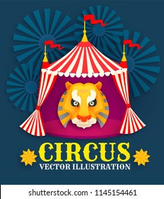 Vintage Circus Poster with Tiger Head. Show Flyer Template. Vector illustration