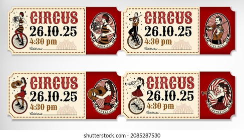 Vintage Circus Ticket With  Band Musicians.  Vector Illustration.