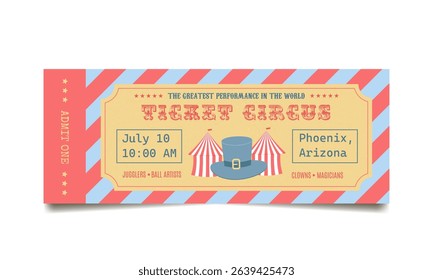 vintage circus ticket in blue and pink colors