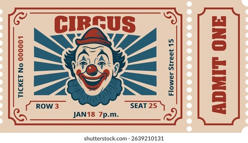 Vintage Circus Ticket with Clown Illustration	
