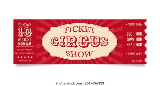 Vintage circus ticket design, bright invitation to the show