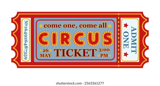 Vintage Circus Ticket Illustration. A festive circus or fair ticket template with decorative elements and text. Retro event and entertainment design.