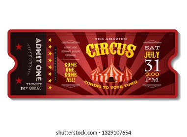 Vintage Circus Ticket/ Illustration of a vintage and retro design circus ticket, with big top, admit one coupon mention, bar code and text elements for arts festival and events