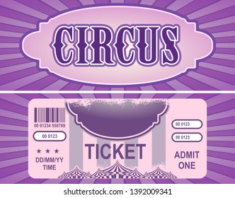 vintage circus ticket for a magic show, carnival or amusement park, vector template two sides isolated, isolated on white background