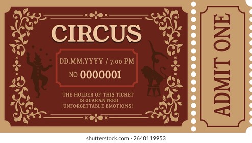  Vintage Circus Ticket with Silhouettes and Decorative Ornaments
