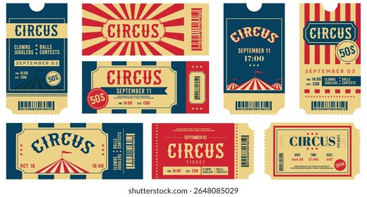 Vintage circus tickets set.Vector Illustration