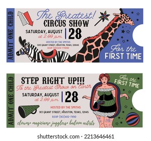 Vintage Circus Tickets. Vector illustration. 