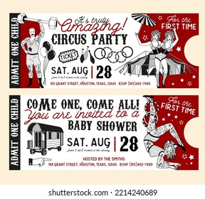 Vintage Circus Tickets. Vector illustration. 