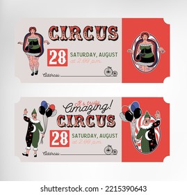 Vintage Circus Tickets. Vector illustration. 