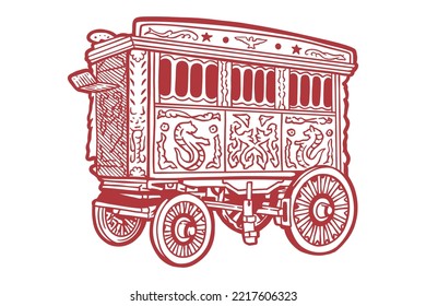 Vintage circus wagon - hand drawn illustration