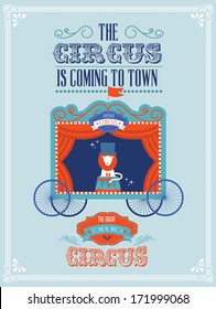 vintage circus wagon performing lion poster template vector/illustration