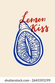 Posteres de citrinos vintage com bebidas à base de limão, garrafa de limoncello e letras à mão em vermelho e azul, Retro Summer Print Set em estilo italiano, Mantenha-o Citrus, Beba o sol, Limonata della Casa