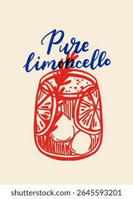 Posteres de citrinos vintage com bebidas à base de limão, garrafa de limoncello e letras à mão em vermelho e azul, Retro Summer Print Set em estilo italiano, Mantenha-o Citrus, Beba o sol, Limonata della Casa