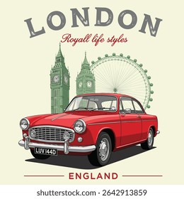 Vintage City of London . royall life in england.london graphics. retro city of londond bridge. city print t-shirt design. graphic tee design of london.
