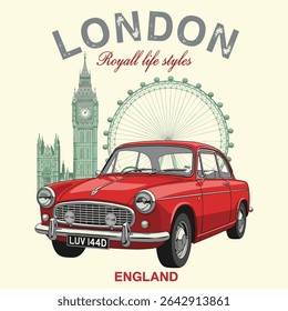 Vintage City of London . royall life in england.london graphics. retro city of londond bridge. city print t-shirt design. graphic tee design of london.