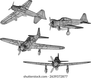 vintage classic airplane design world war vector illustration