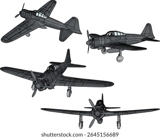 ilustração clássica vintage do vetor da guerra mundial do projeto do avião