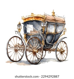 Vintage classic antique royal family carriage in watercolor