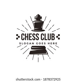 Vintage Classic Badge Emblem Chess Club, Chess Tournament, King Logo Vector Icon On White Background 