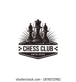 Vintage classic badge emblem chess club, chess tournament logo vector icon on white background 