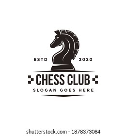 Vintage classic badge emblem chess club, chess tournament, horse logo vector icon on white background 
