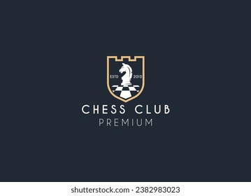 Club de ajedrez de emblema clásico vintage, icono vectorial del torneo de ajedrez sobre fondo blanco