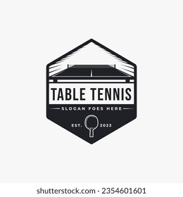 Vintage classic badge emblem table tennis logo, pingpong, table tennis club vector on dark background