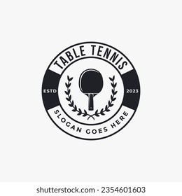 Vintage classic badge emblem table tennis logo, pingpong, table tennis club vector on dark background