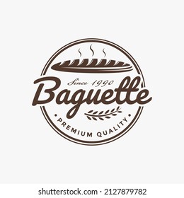 Vintage classic Baguette logo vector design badge, pastry logo, bakery shop logo emblem on white background