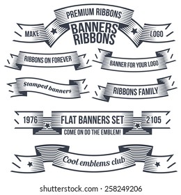 Vintage classic banners and ribbons in style of engraving or tattoo, for coats of arms or logo. Text is grouped separately and can be easily removed.