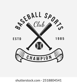 Vintage Classic Baseball Club with Crossed Bats and Ball, Retro Design Vector Illustration