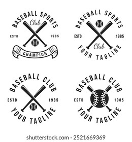 Vintage Classic Baseball Club Design Set with Crossed Bats and Balls, Retro Design Vector Illustration