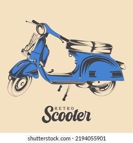 Vintage Classic Blue scooter vector image Retro Blue Scooter Illustration