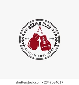 Diseño del emblema de la insignia del logotipo de boxeo clásico de época, club de lucha, vector del club de combate sobre fondo blanco