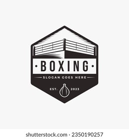 Diseño del emblema de la insignia del logotipo de boxeo clásico de época, club de lucha, vector del club de combate sobre fondo blanco