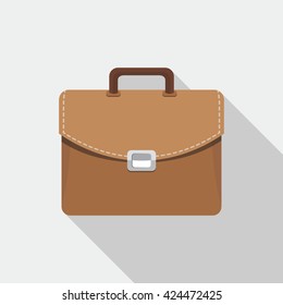 vintage classic  brown business briefcase handmade flat design 