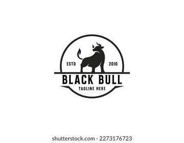 Vintage classic bull longhorn logo design template	
