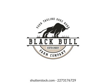 Vintage classic bull longhorn logo design template	
