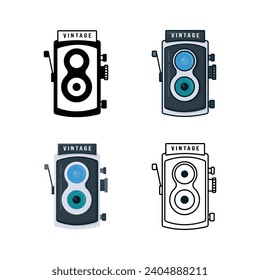 Vintage Classic Camera icon set, flat cartoon simple minimalist design style, isolated by white background