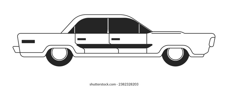 Vintage classic car black and white 2D line cartoon object. Retro-styled vehicle isolated vector outline item. Luxury old fashioned automobile, nostalgic transport monochromatic flat spot illustration